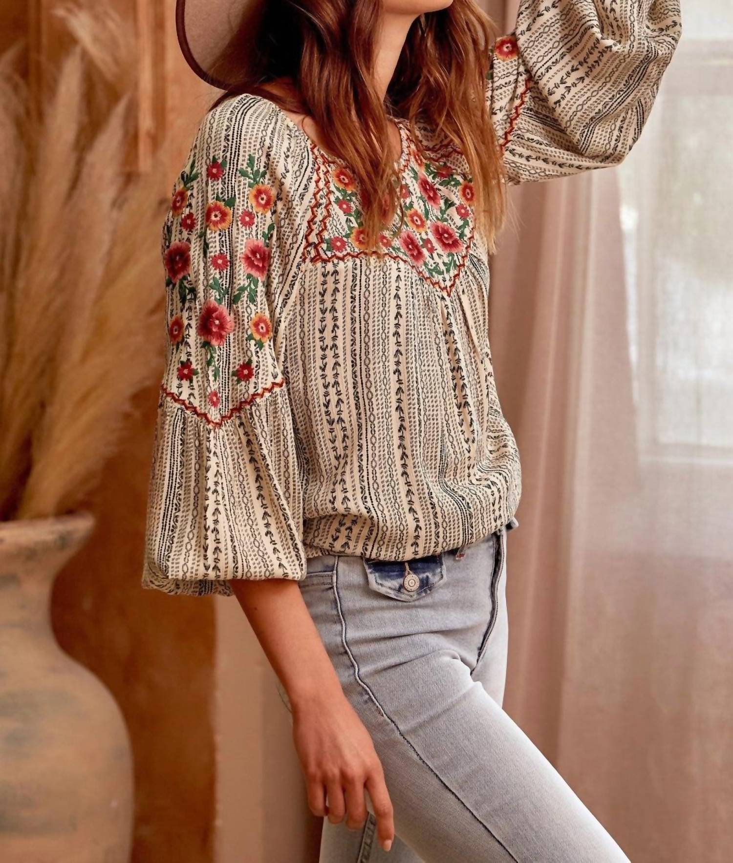 Andree By Unit - Floral Embroidered Printed Blouse