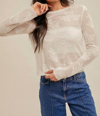 Hem & Thread - Floral Pattern Sheer Sweater Knit Top