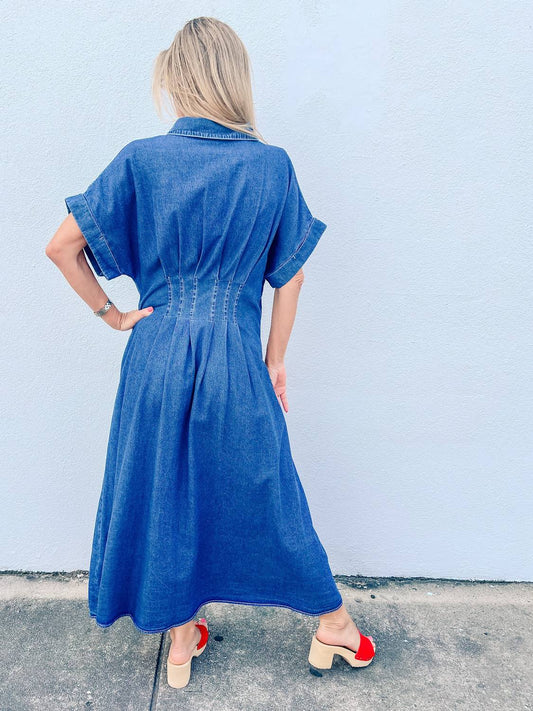 Entro - Classic Chic Denim Midi Dress