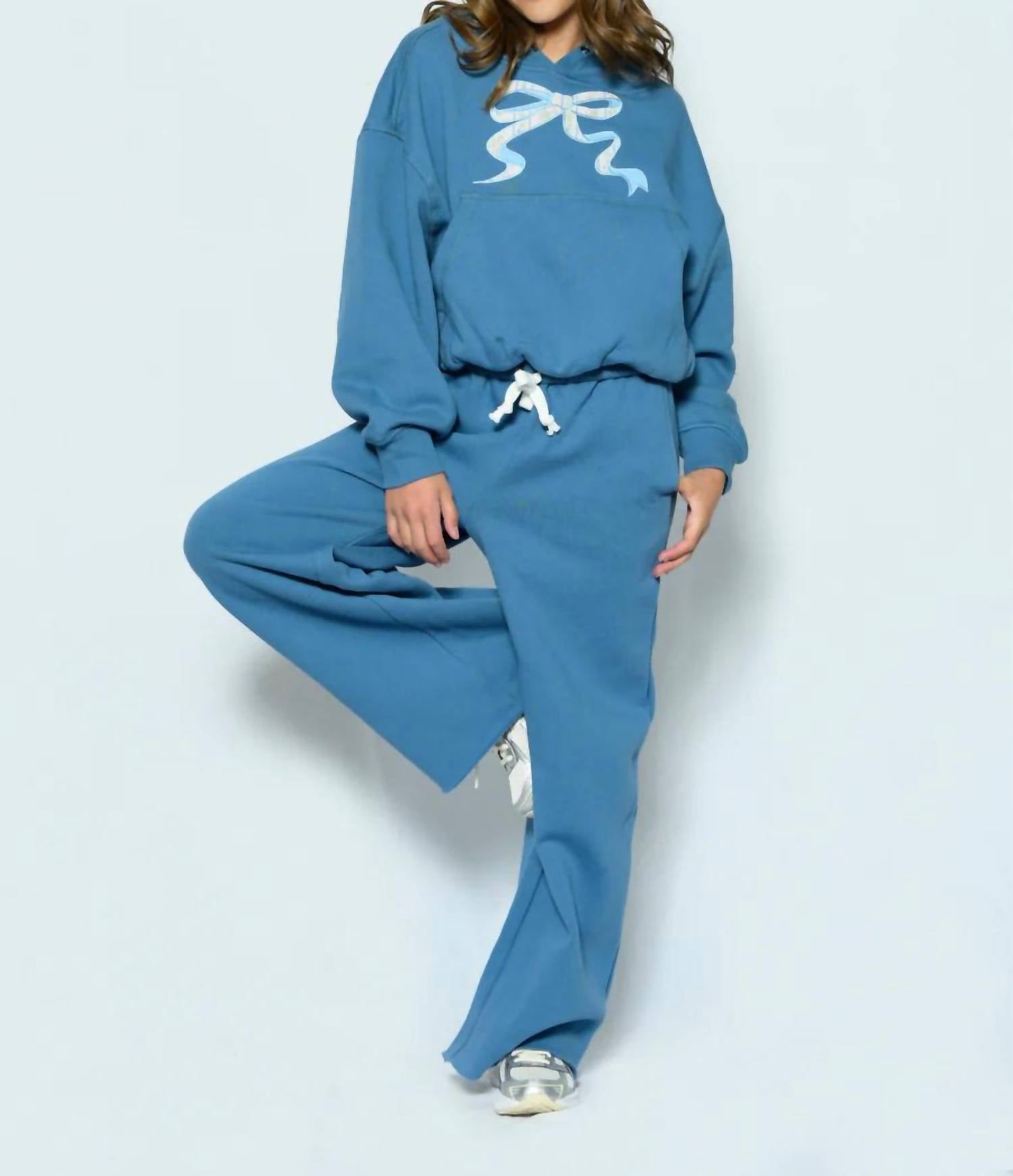 Katie J NYC Shane Wide Leg Pants in blue - kids' joggers - detail view