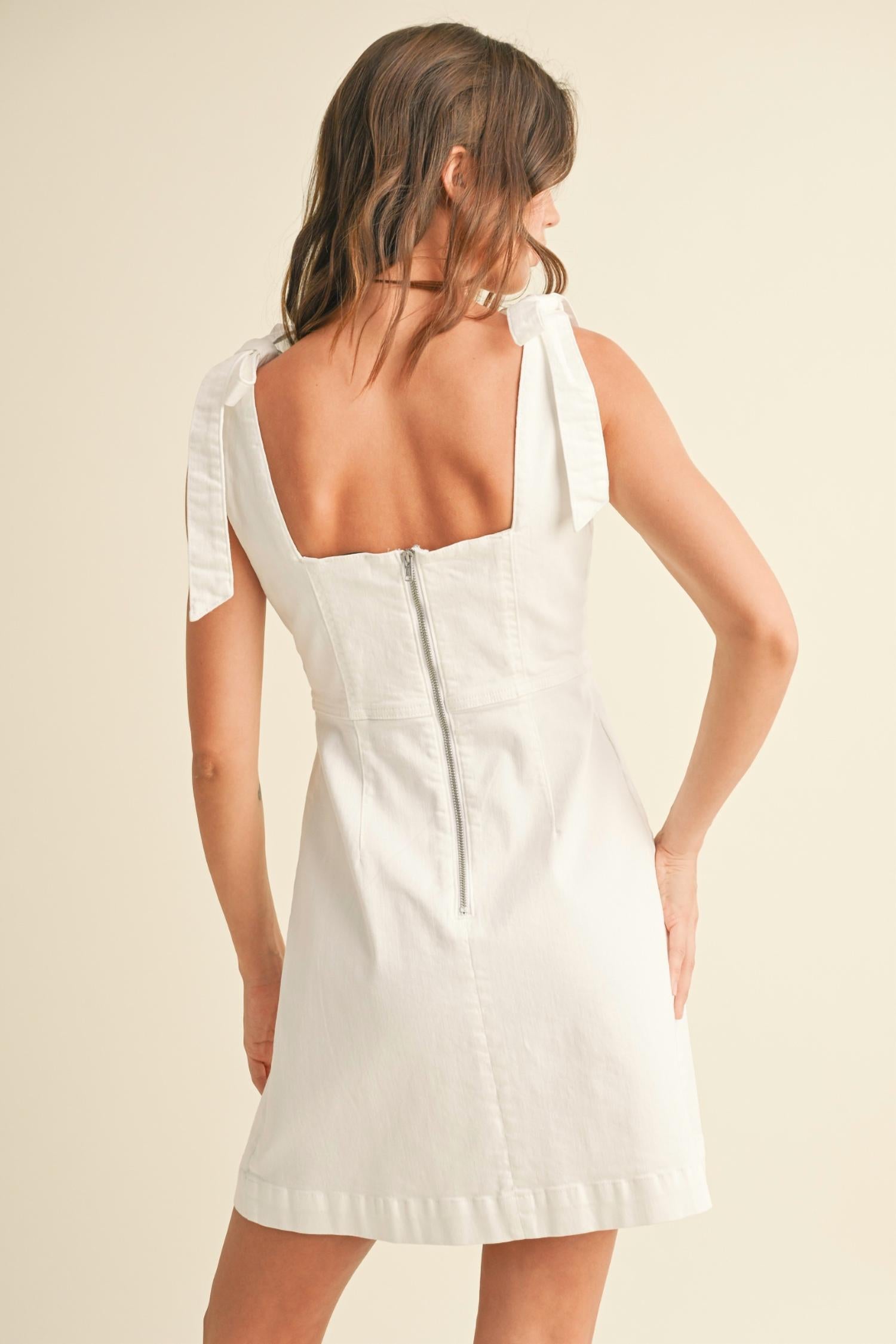 Miou Muse - Cotton Shoulder Tie Mini Dress