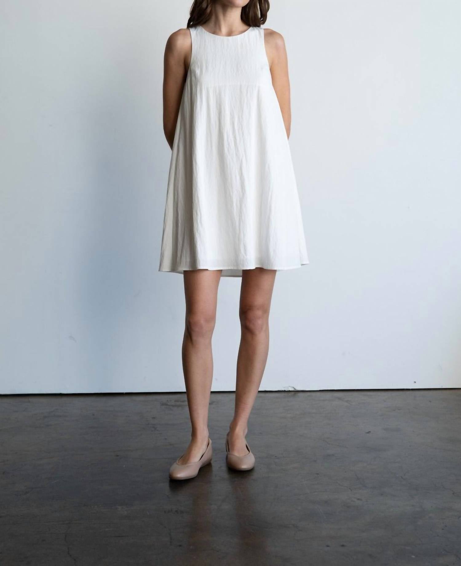 Elle Grey Simplicity Crew Neck A Line Mini Dress in white - women's dress