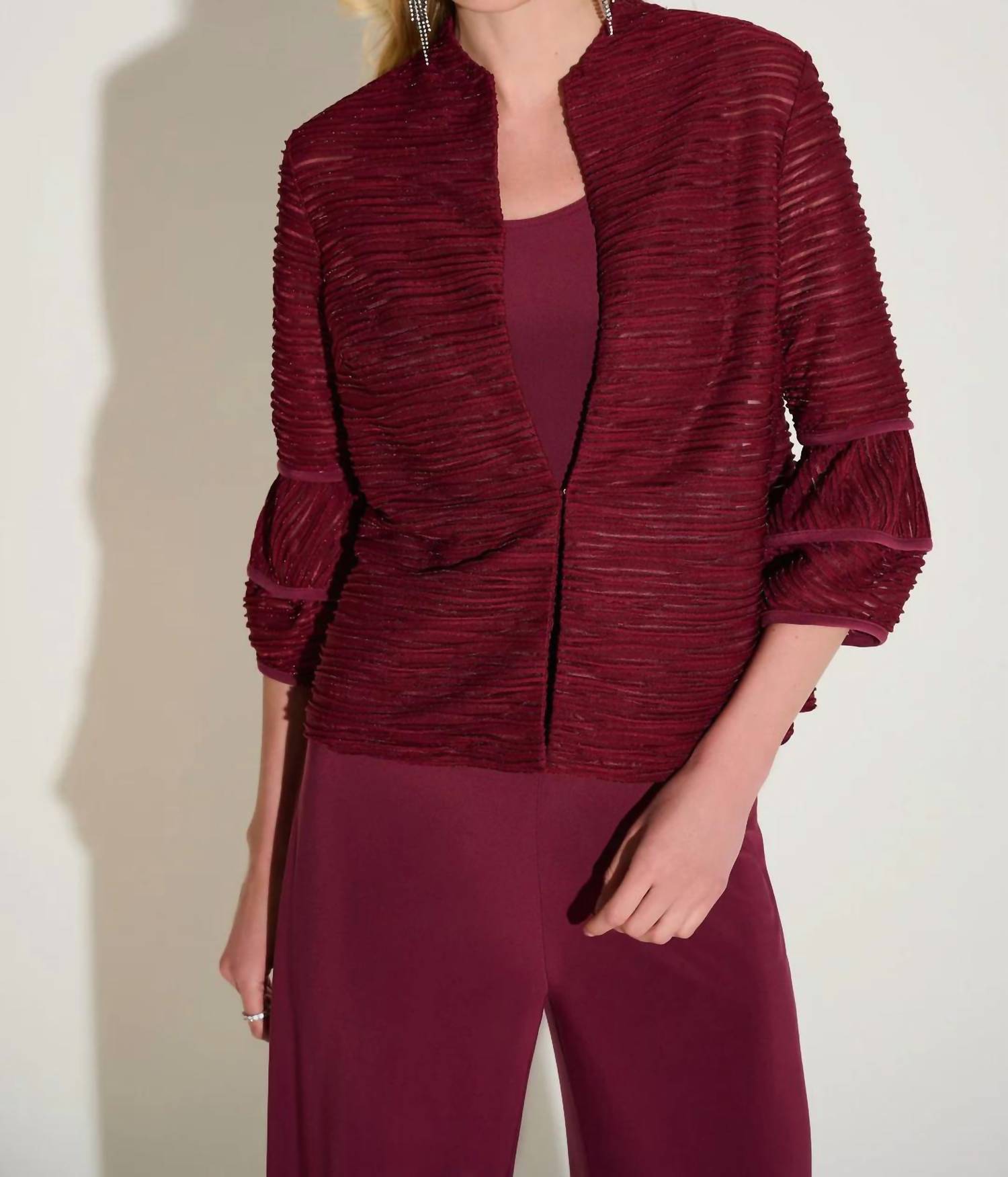 Joseph Ribkoff Cascade Knit Twin Set Jacket in merlot - women's sleepwear