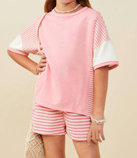 Hayden La - Girls Colorblock Stripe Insert Knit T Shirt