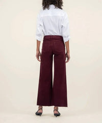 KUT FROM THE KLOTH Meg High Rise Fab Ab Wide Leg Corduroy Pants in dark plum - women's pants - detail view