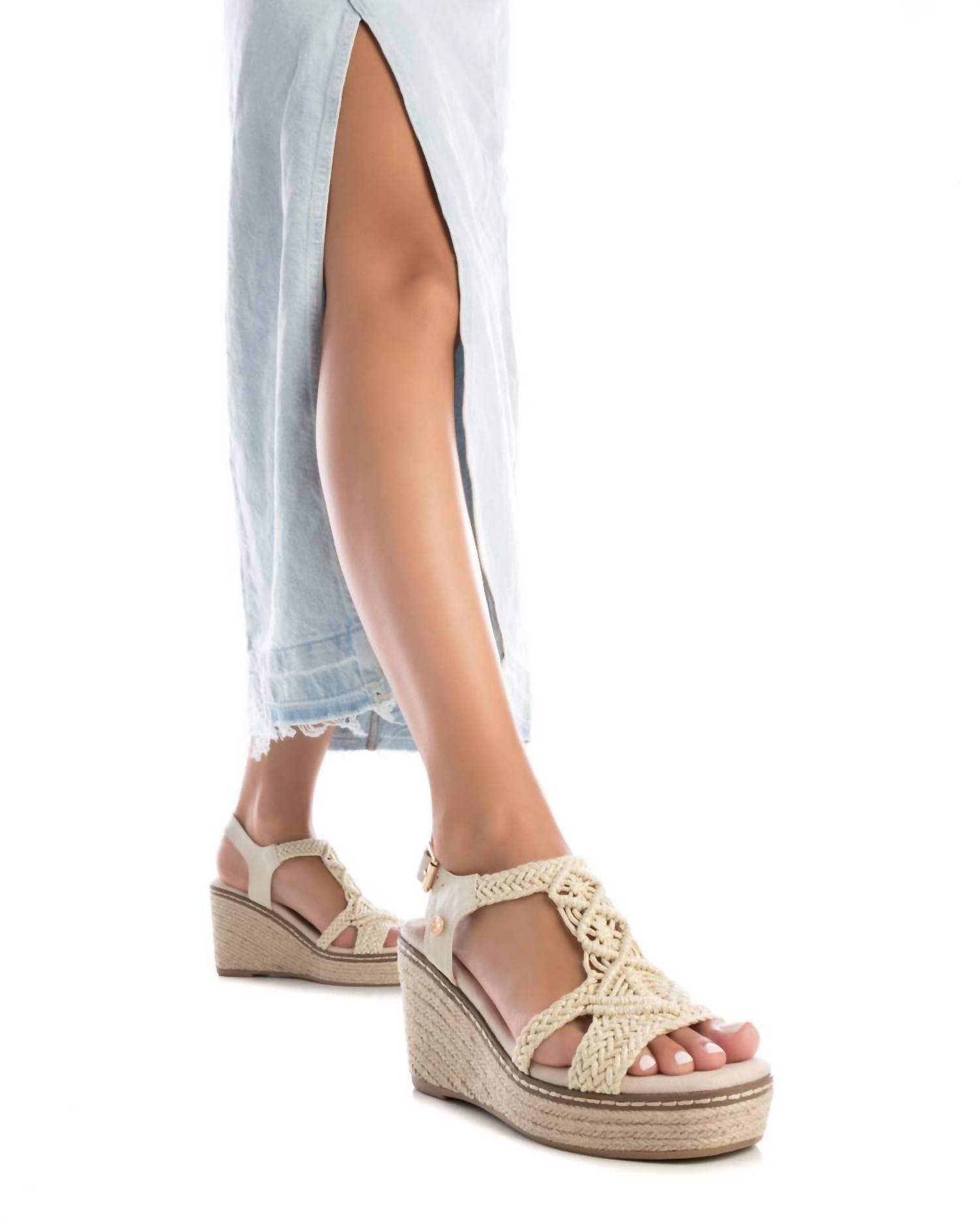 Xti Women's Textile Wedge Sandal in beige - women's shoe - view 4