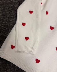 MIRACLE V-neck Little Hearts Sweater in white - women's sweater