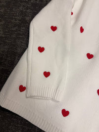MIRACLE V-neck Little Hearts Sweater in white - women's sweater - detail view