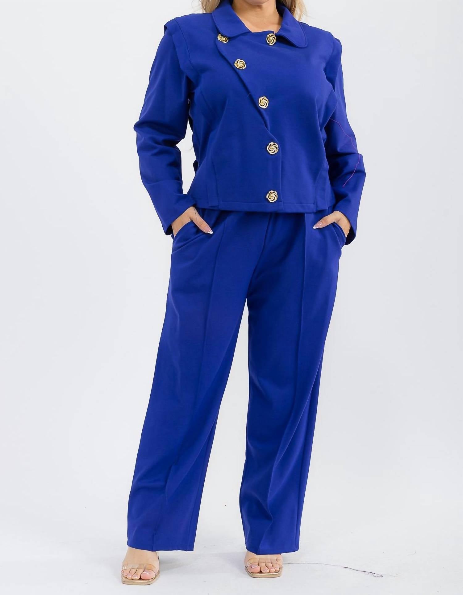 Karen T Design - Asymmetrical Button Blazer And Pants Set