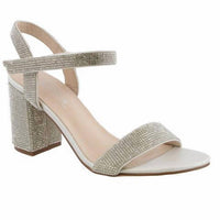 De Blossom Collection - Women's Rhinestone Low Block Velcro Strap Heels