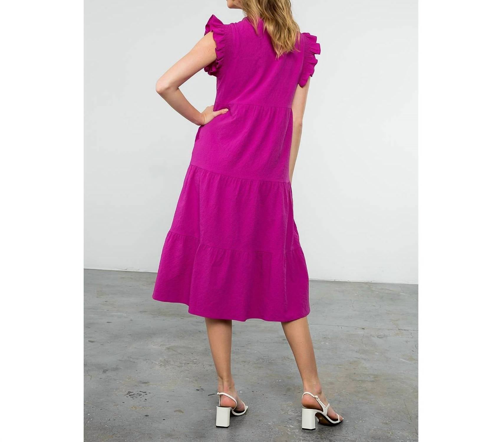 Thml - Ruffle Sleeve Tiered Midi Dress