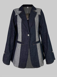 Stylewe - Long Denim Patchwork Blazer Jacket