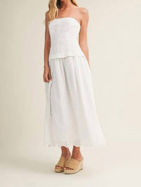 Mustard Seed - Eyelet Scallop Hem Strapless Midi Dress