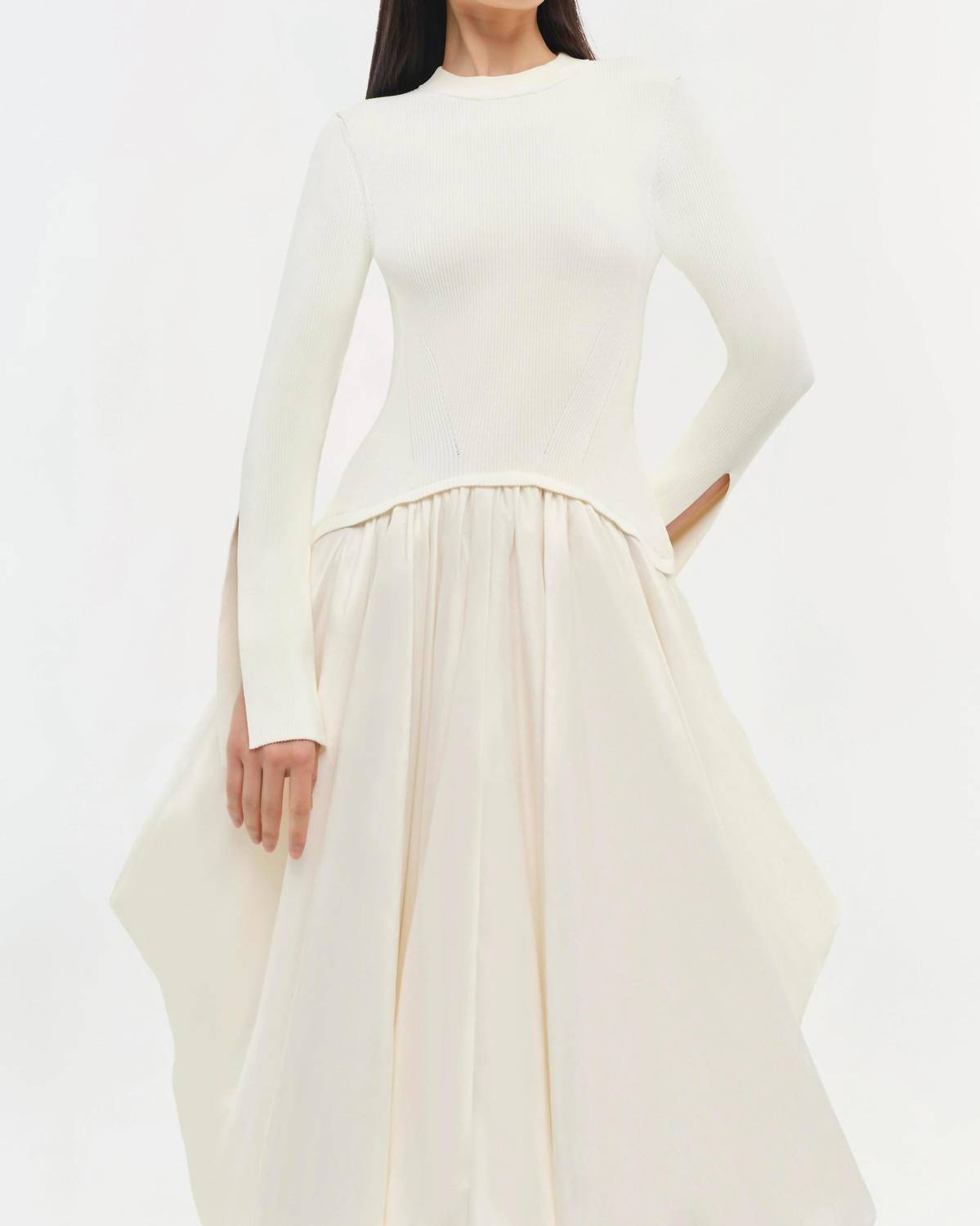 SIMKHAI Kenlie Taffeta Knit Midi Dress in ivory - women's dress - view 5