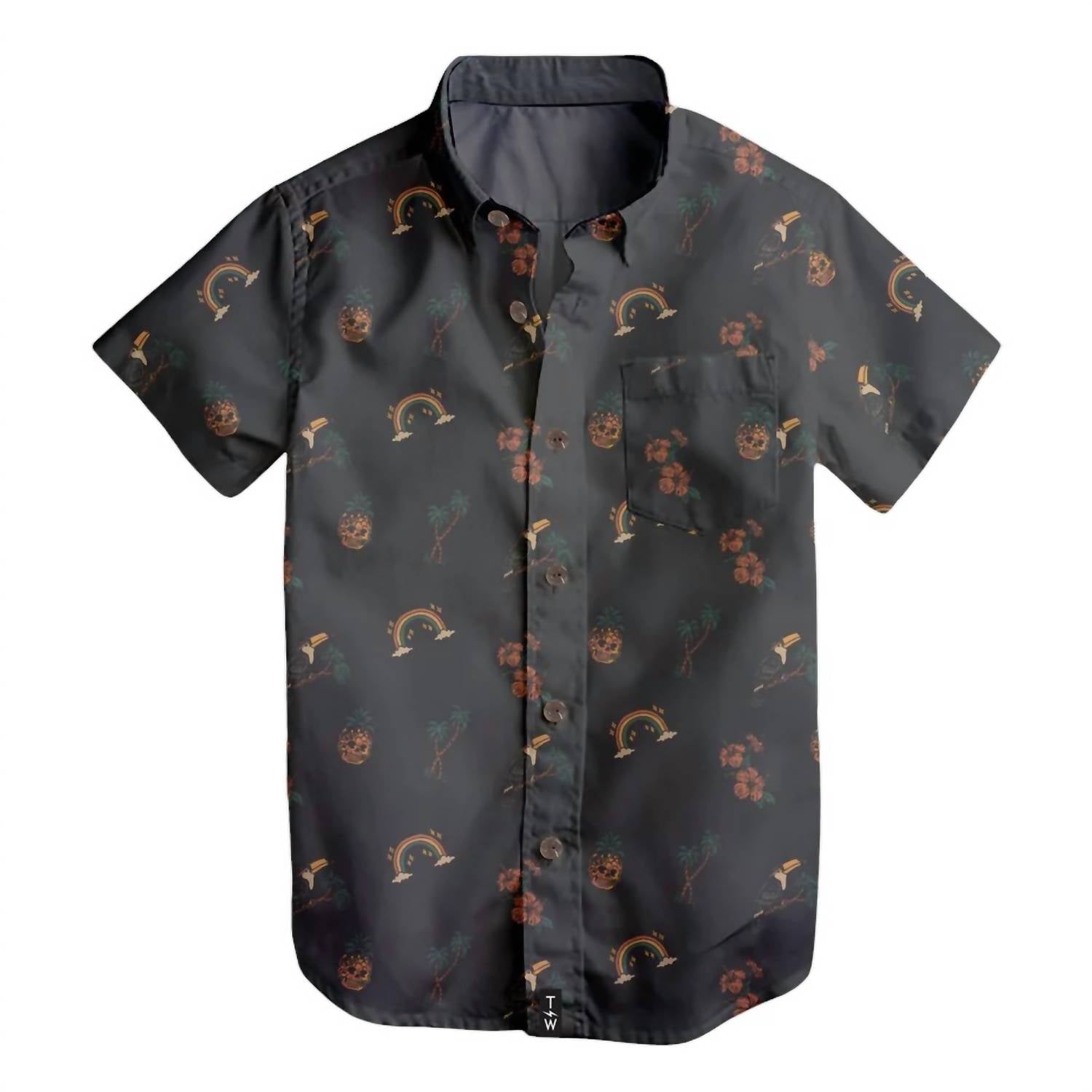 TINY WHALES Boy's Aloha Vibes Button Up Top in black - kids' shirt