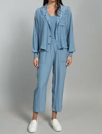Lola & Sophie D-satin Cropped Hoodie in blue shadow - women's top - alternate view