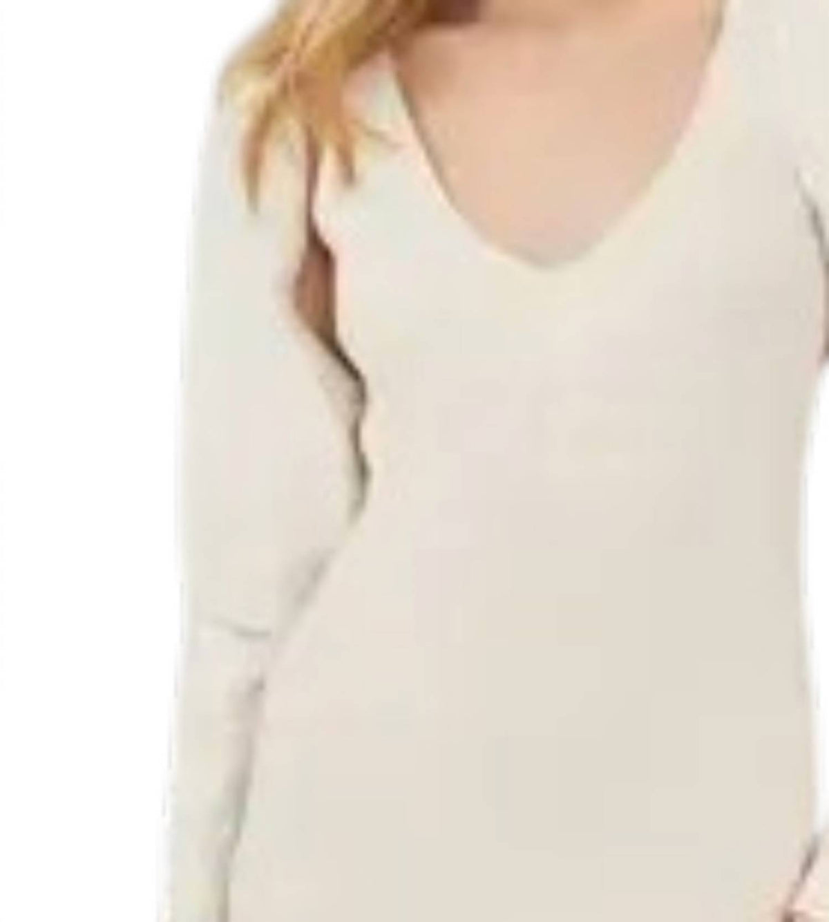 Unknown - Long Sleeve Rib V Neck Knit Set Dress