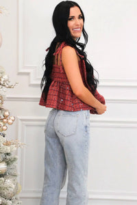 Day + Moon - Tweed Sequin Bow Strap Top