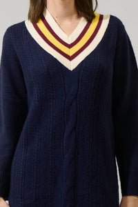 SUGARLIPS Corunna V-neck Mini Sweater Dress in navy - women's dress - alternate view