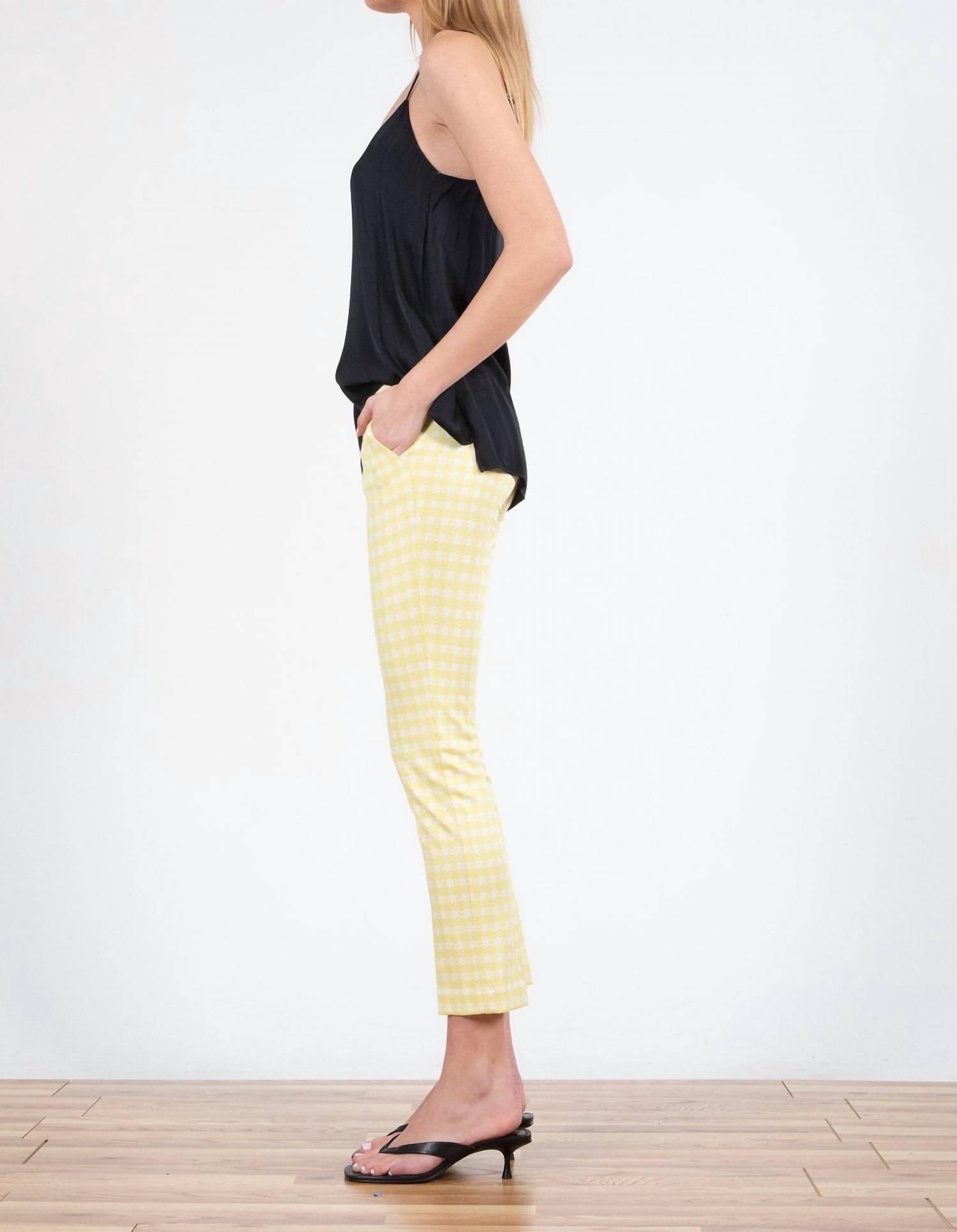 Avenue Montaigne Lulu Straight Cropped Pant in grid check - women's pants - detail view