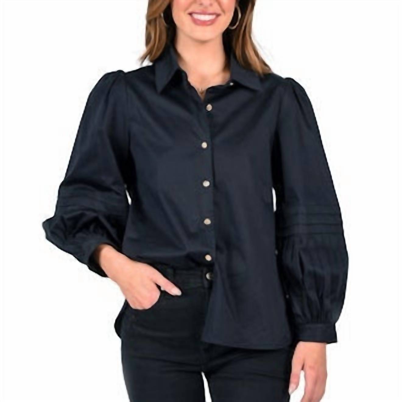 Emily McCarthy Long Sleeve Oxford Shirt in black - women's shirt