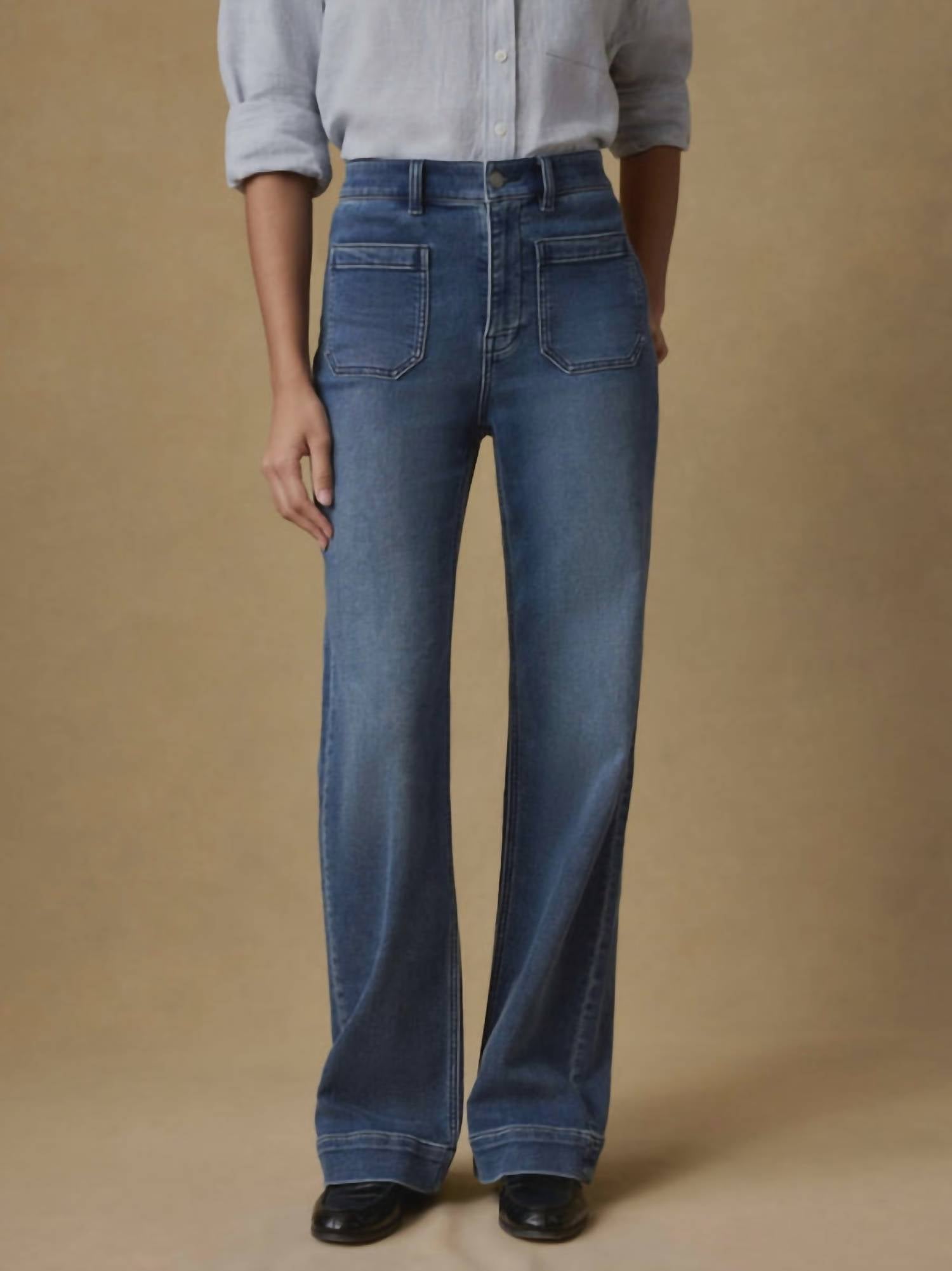 Faherty Women’s Stretch Terry Patch Pocket Pant in riverton - women's jeans - detail view
