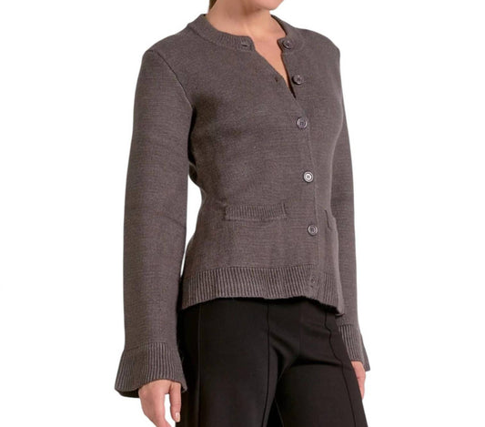 Elan - Button Front Bell Sleeve Sweater Cardigan