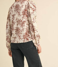 &Merci - Floral Print Lace Eylete Long Sleeve Top