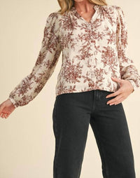 &Merci - Floral Print Lace Eylete Long Sleeve Top