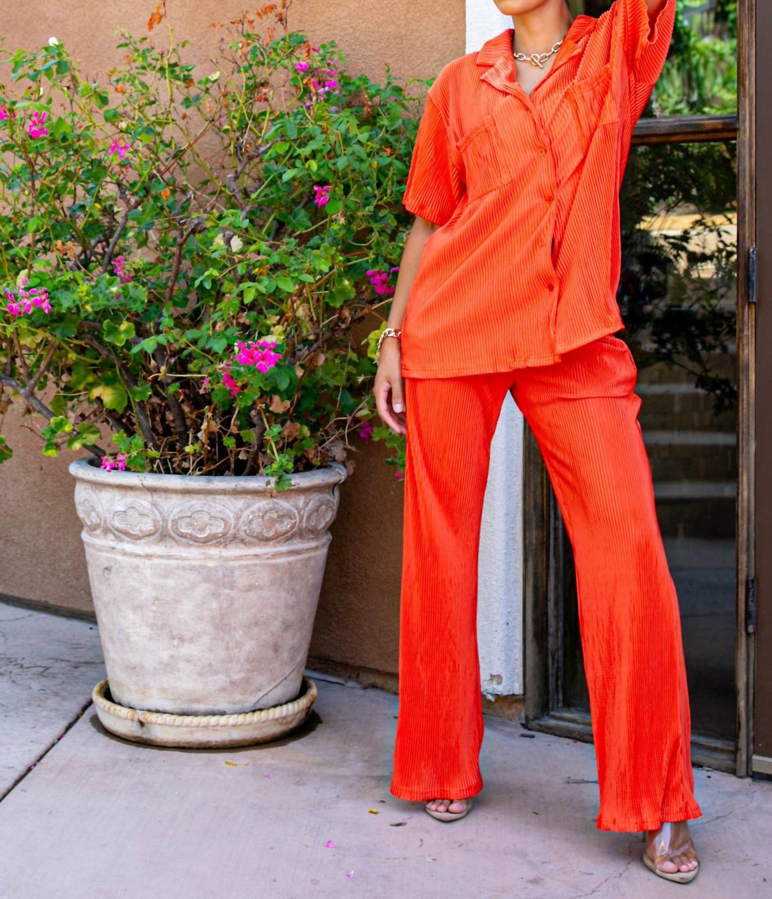 Surelymine - Vava Voom Pleated Plisse Pant Set