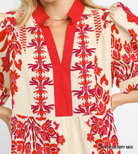 Umgee - Women's Tropical Damask Border Print Mini Dress