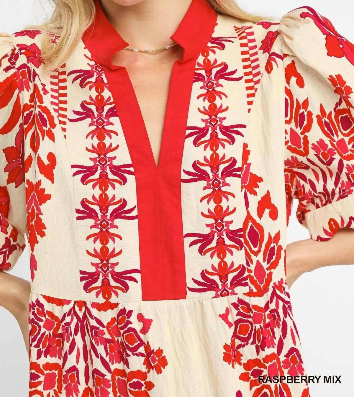 Umgee - Women's Tropical Damask Border Print Mini Dress