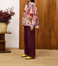 FRNCH Gerbera Salon Rose Blouse in pink multi - women's blouse - detail view