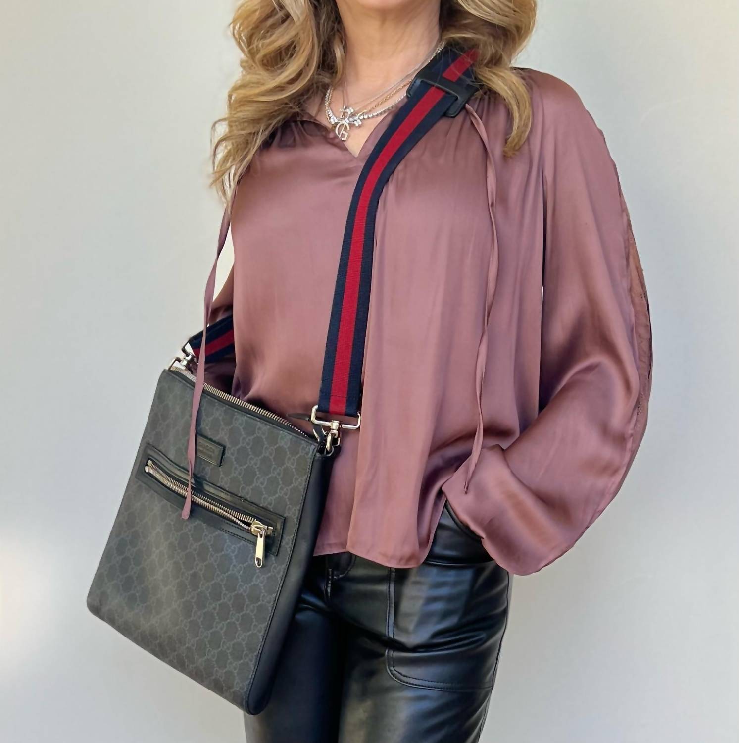 Current Air - Split Neck Blouse With Lace Sleeve
