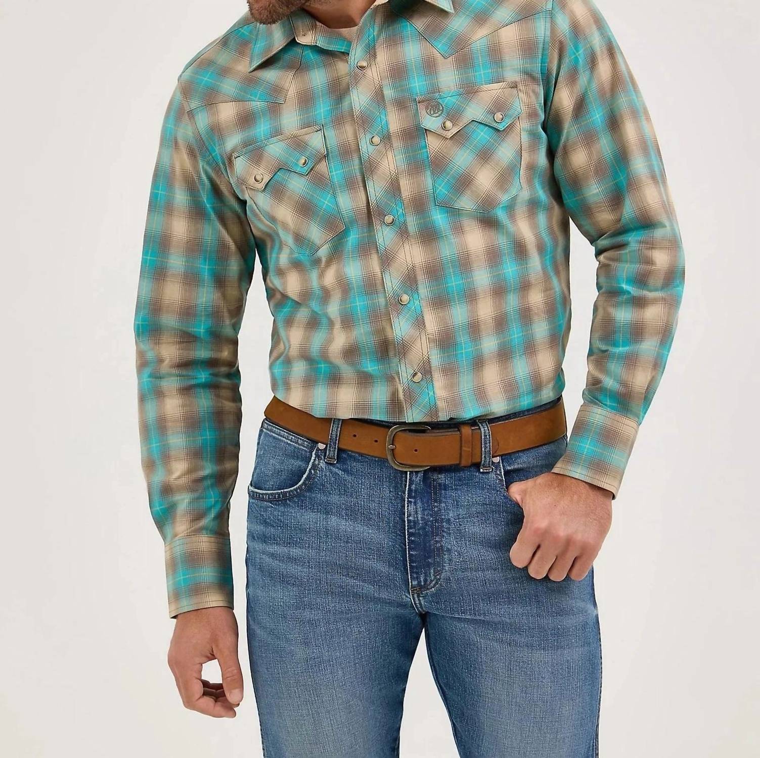 Wrangler - Sawtooth Pocket Plaid Western Snap Shirt