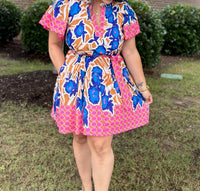 Joy Joy - Stitch Trim Flutter Sleeve Mini Dress