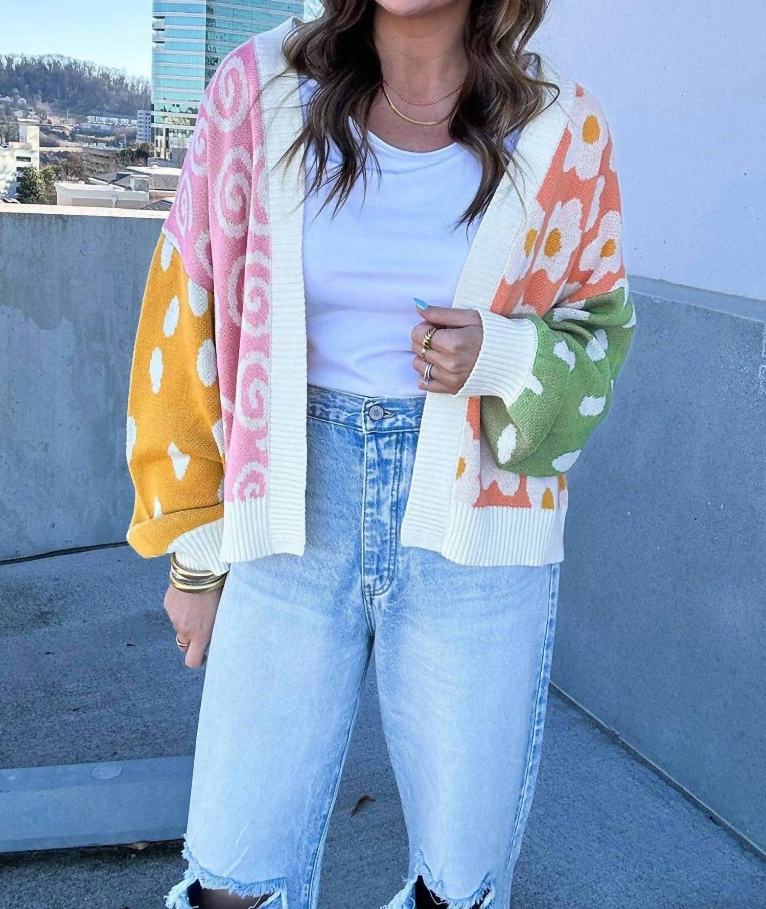 Liam & Company - Julie Colorblock Open Front Cardigan