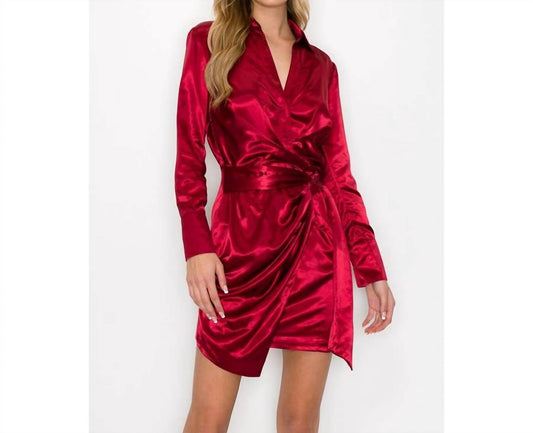 Ina Fashion - Satin Long Sleeve Wrap Style Mini Dress