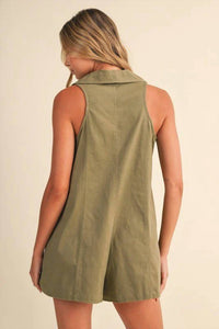 Klesis - Molly Oversized Cotton Twill V-neck Collared Romper