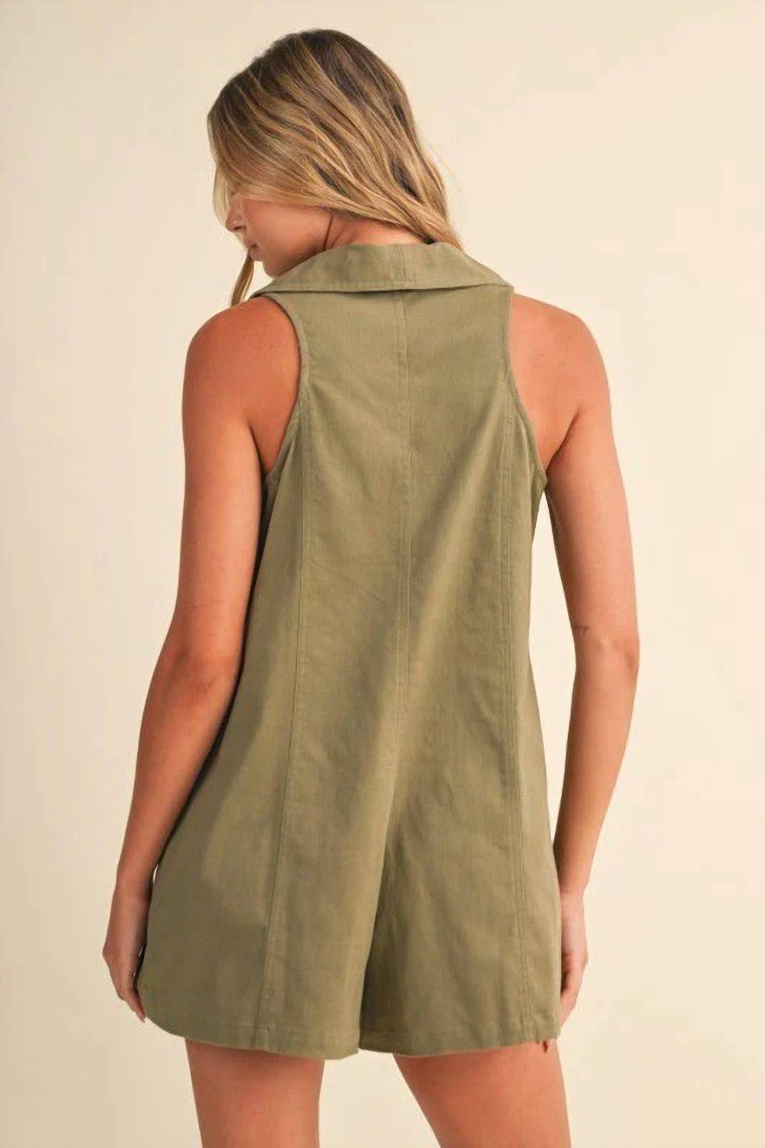 Klesis - Molly Oversized Cotton Twill V-neck Collared Romper