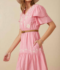 Hayden La - Women's Embroidered Ruffle Sleeve Tiered Dress