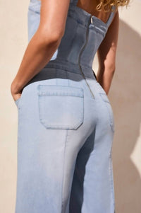 Tribal - Blue Thread Denim Jumpsuit With Adjustable Straps