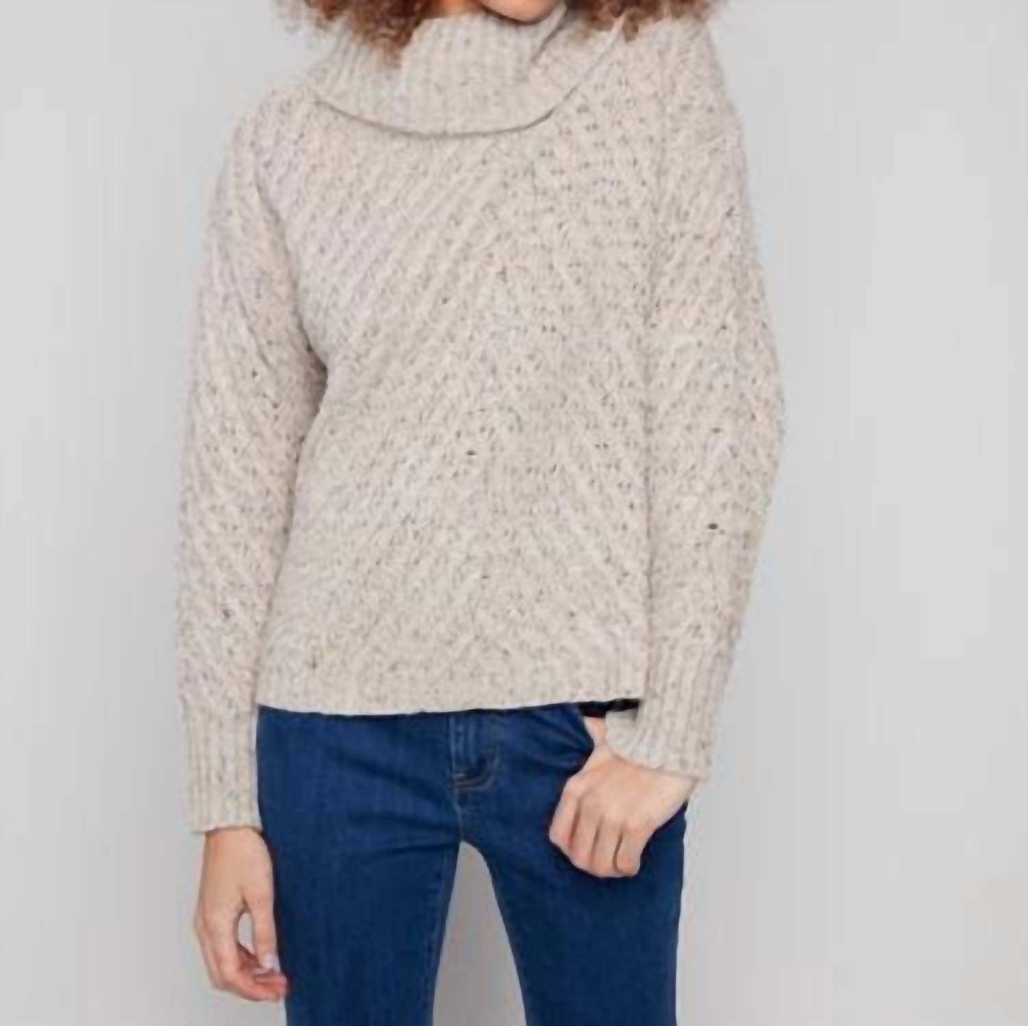Charlie B - Cowl Neck Diagonal Cable Sweater