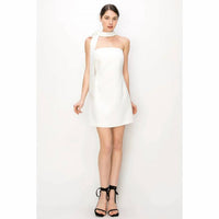 Ina Fashion - Strapless Self Choker With Tie Mini Dress