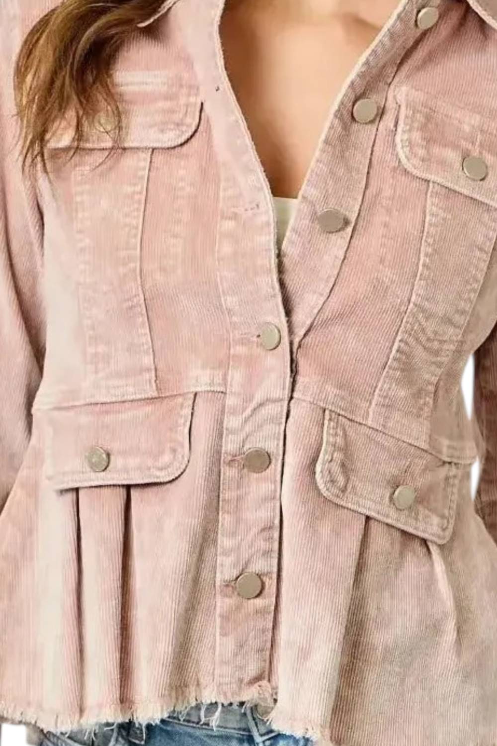 Mystree - Washed Corduroy Peplum Jacket
