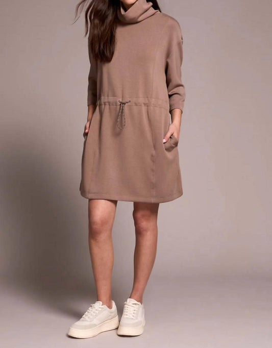 Tribal - Techno Lux 3/4 Sleeve Funnel Neck Dress With Drawcord