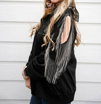 Fantastic Fawn - Fringe Cold Shoulder Knit Sweatshirt