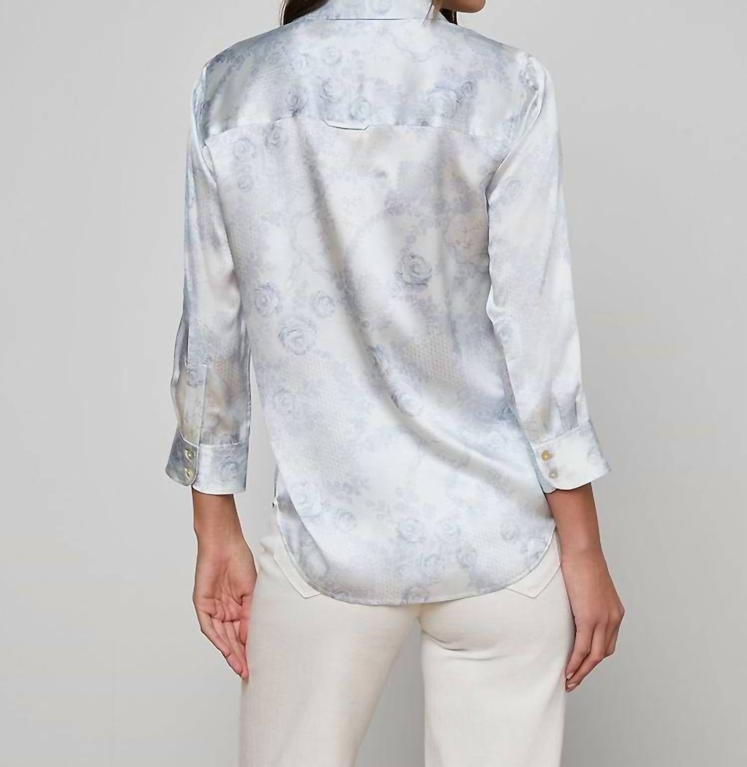 L'Agence Dani Blouse in ivory pale mist blue lace print - women's blouse - view 4