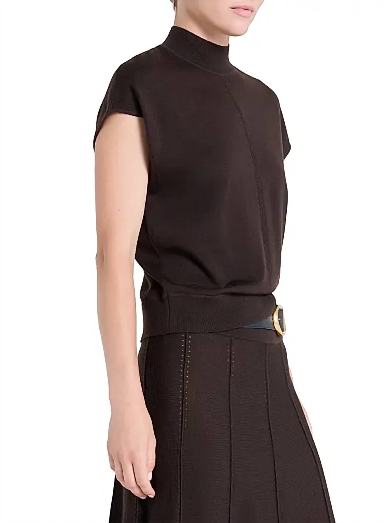 TWP Wren Wool Mock Turtleneck Top in delicioso - women's blouse - detail view