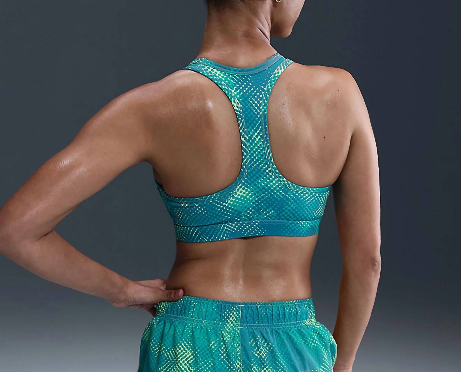 NIKE Women's Dri-FIT Swoosh Medium Support Sports Bra in blue - women's intimate - detail view